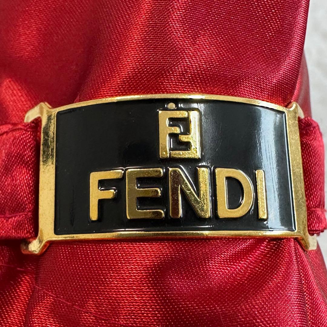 良品✨ フェンディ 折り畳み傘 ズッカ柄 赤 金 手動開閉 傘袋付き