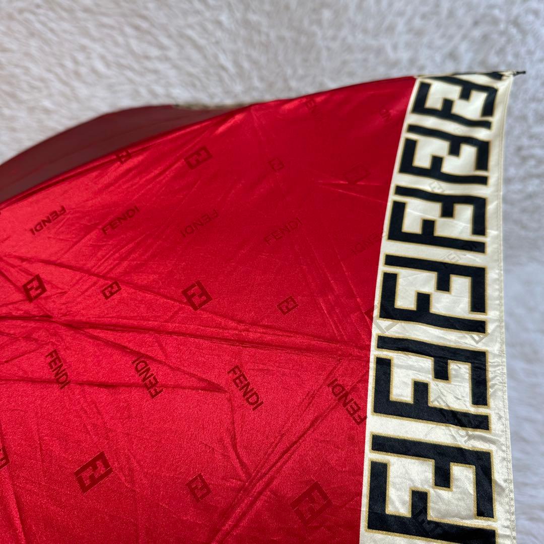 良品✨ フェンディ 折り畳み傘 ズッカ柄 赤 金 手動開閉 傘袋付き