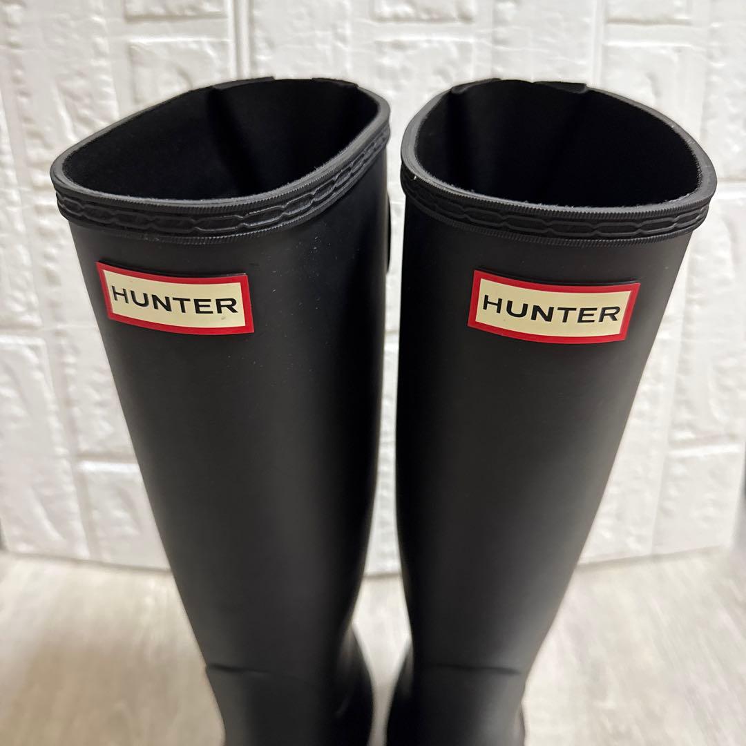 ✨美品✨HUNTER ロングレインブーツ 長靴 24㎝ アジャスタブル　黒