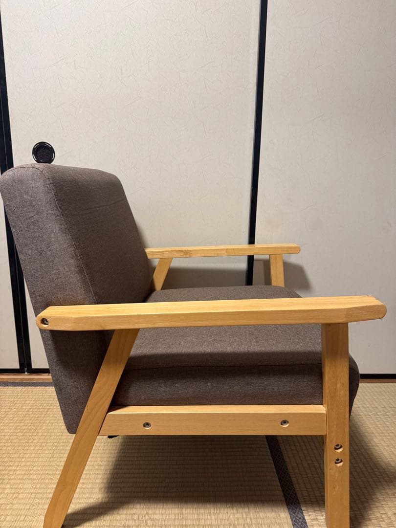 ファブリック 木肘ソファ 1P アームチェア　ローソファー1人掛け