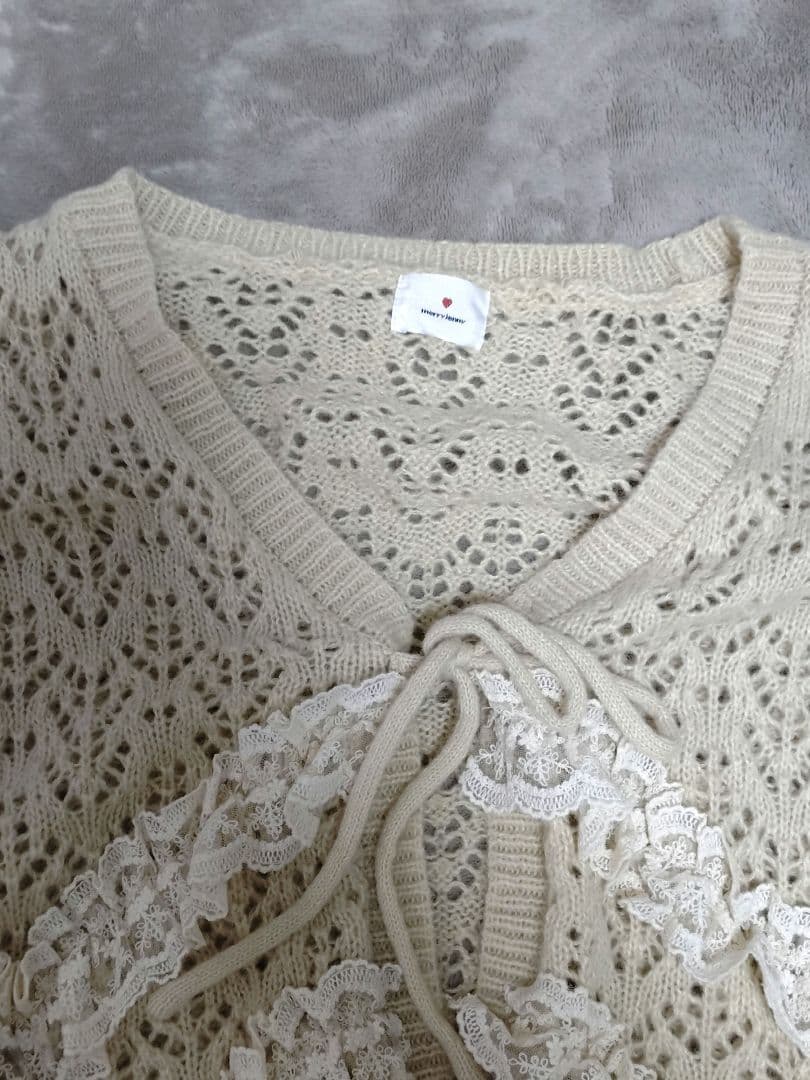 【maki】merry jenny　透かし編みフリルニットカーディガン