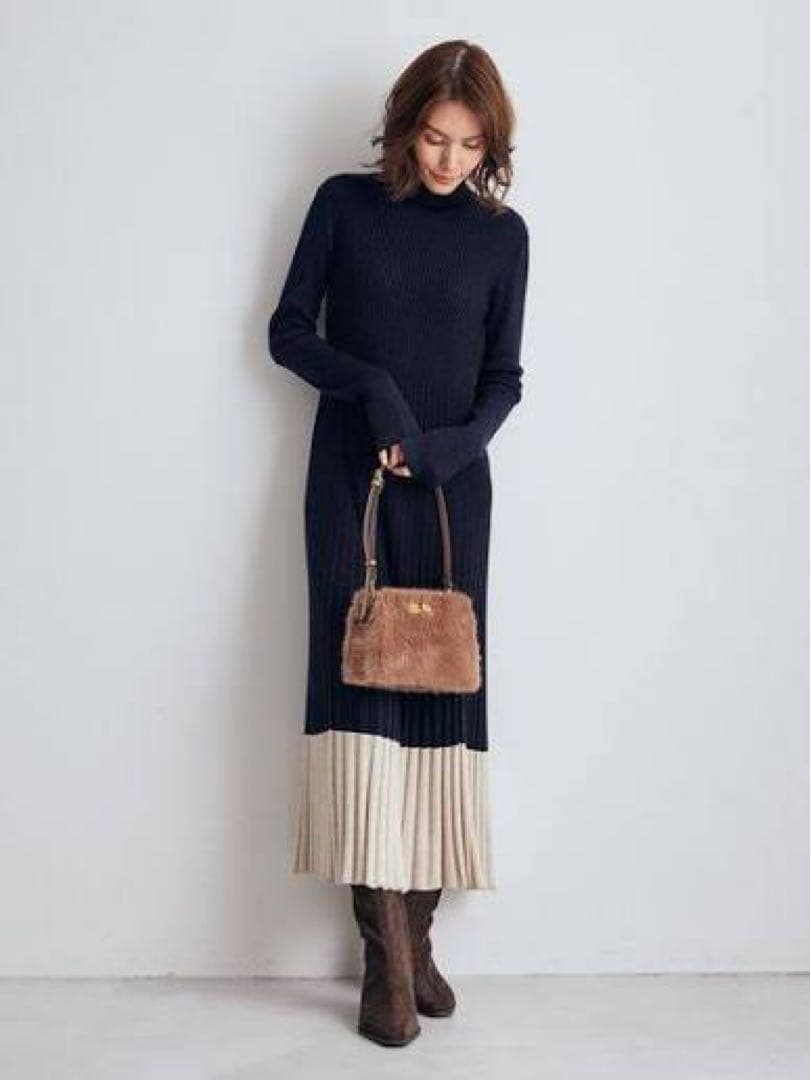 MilaOwen ミラオーウェン タートルネックロングリブニットワンピース