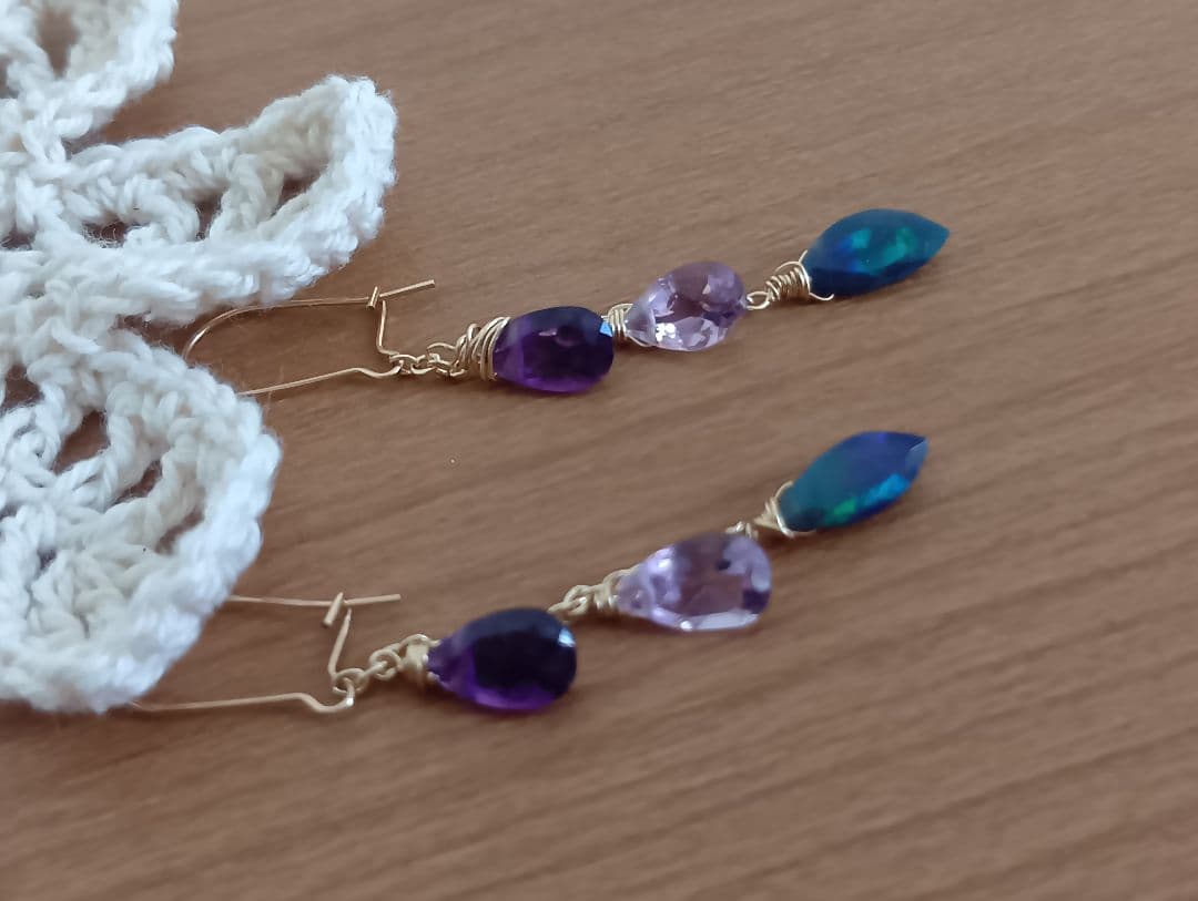 454 14kgfピンクアメジストリーフカットのチャーム