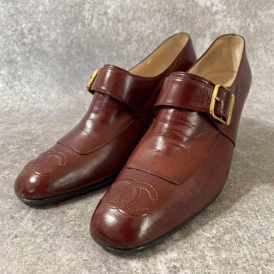 CHANEL シャネル ココマーク ロゴ パンプス ローファー ハイヒール　茶色