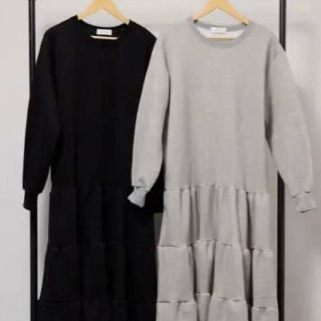 plusOTOHA裏起毛ティアードスウェットワンピース/グレー