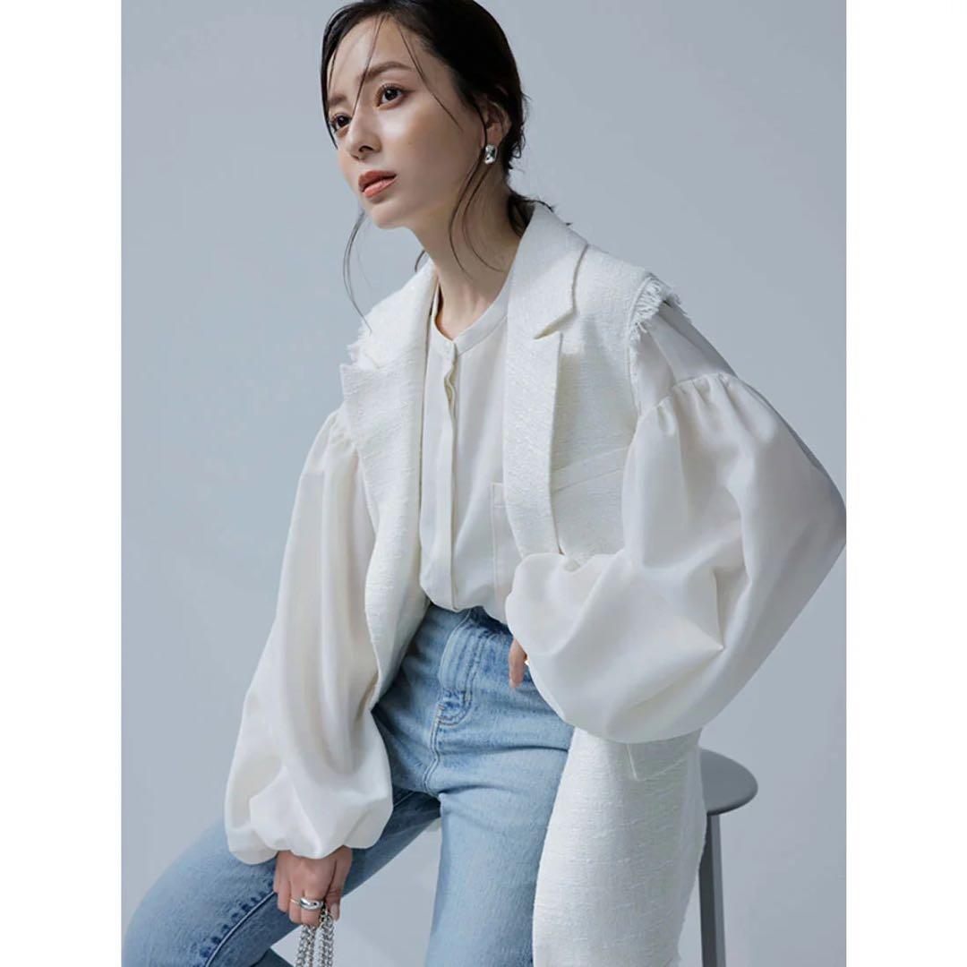 【美品】ツイードテーラードベスト ホワイト アニュアンス