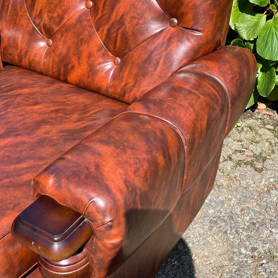 ②オールドカリモク 1人掛け ソファ 1Pソファー マーブル柄 PVC