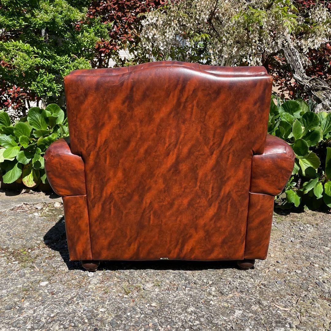 ②オールドカリモク 1人掛け ソファ 1Pソファー マーブル柄 PVC