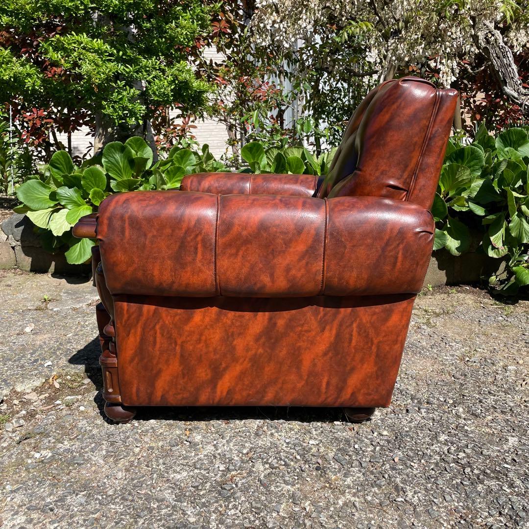 ②オールドカリモク 1人掛け ソファ 1Pソファー マーブル柄 PVC