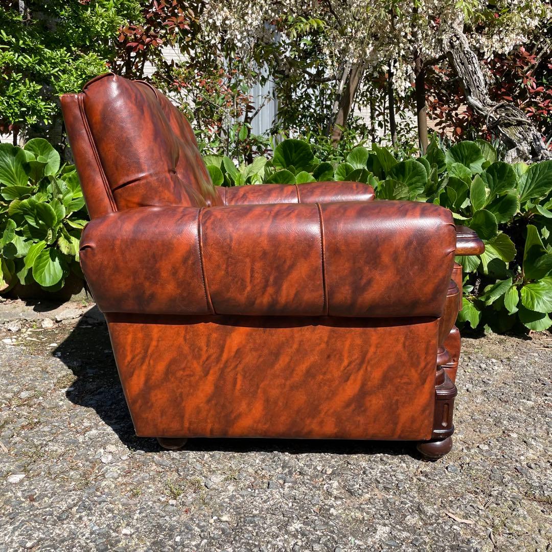 ②オールドカリモク 1人掛け ソファ 1Pソファー マーブル柄 PVC