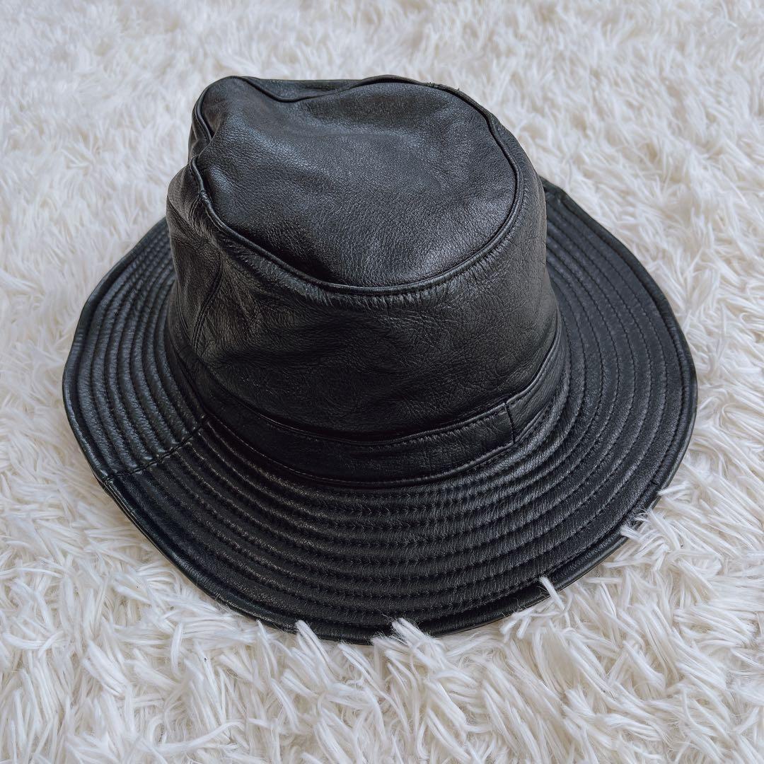 美品✨CA4LA レザーハット 本革　牛革 ブラック 帽子　バケットハット