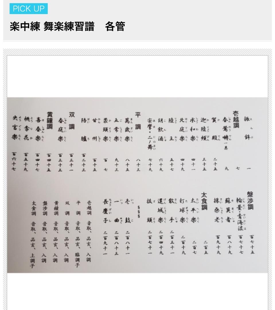 楽中練 舞楽練習譜 篳篥