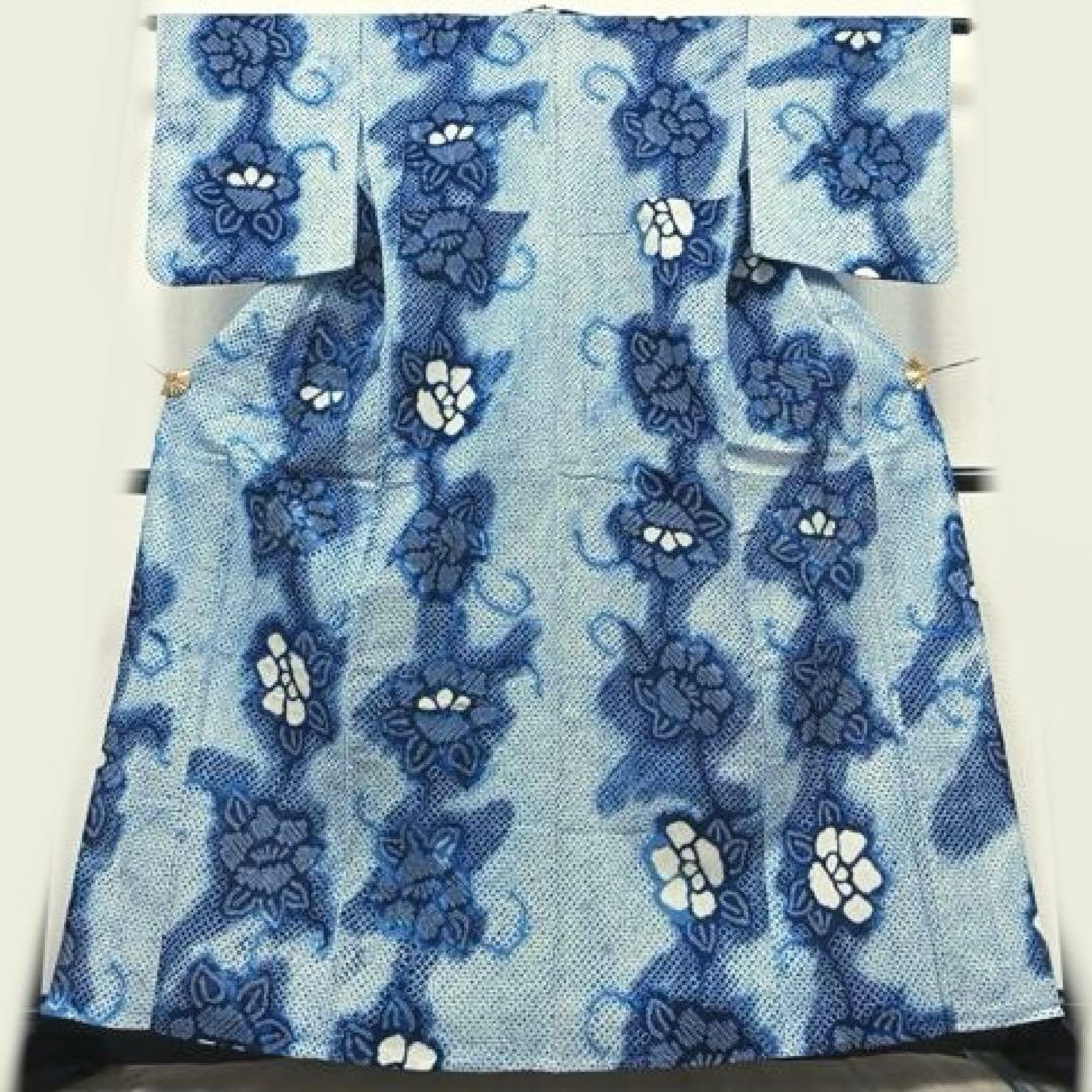 有松絞り　浴衣　トールサイズ　三浦絞り　ぼかし　水色　青紺　有松鳴海絞り