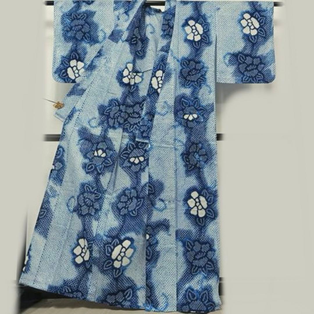 有松絞り　浴衣　トールサイズ　三浦絞り　ぼかし　水色　青紺　有松鳴海絞り