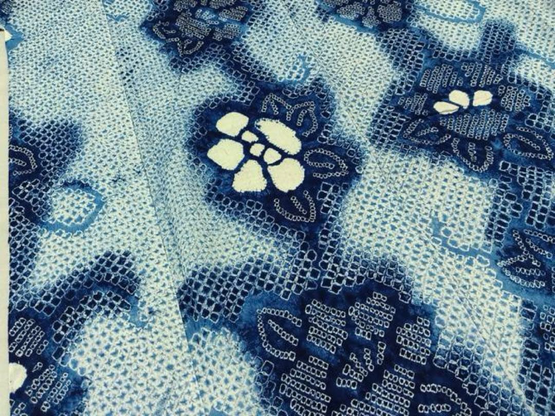 有松絞り　浴衣　トールサイズ　三浦絞り　ぼかし　水色　青紺　有松鳴海絞り