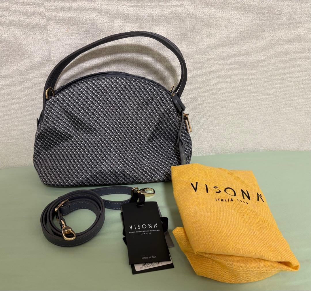 新品 VISONA 2way ショルダーバッグ ハンドバッグ くすみブルー系