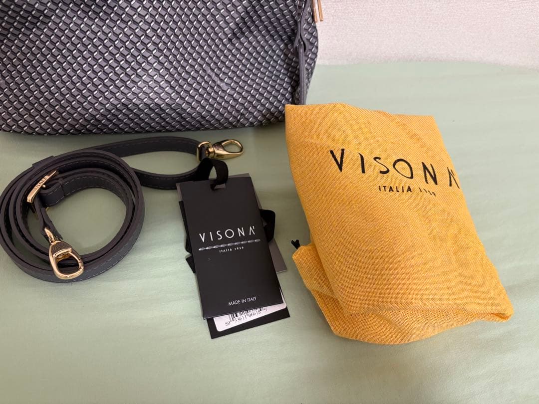 新品 VISONA 2way ショルダーバッグ ハンドバッグ くすみブルー系