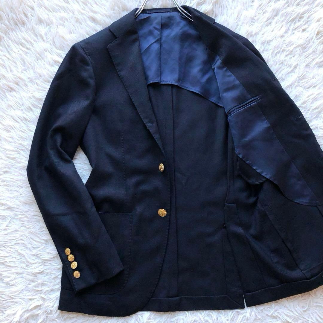 【現行 美品】ビームスエフ　紺ブレ　金ボタン　ウール100% 段返りボタン