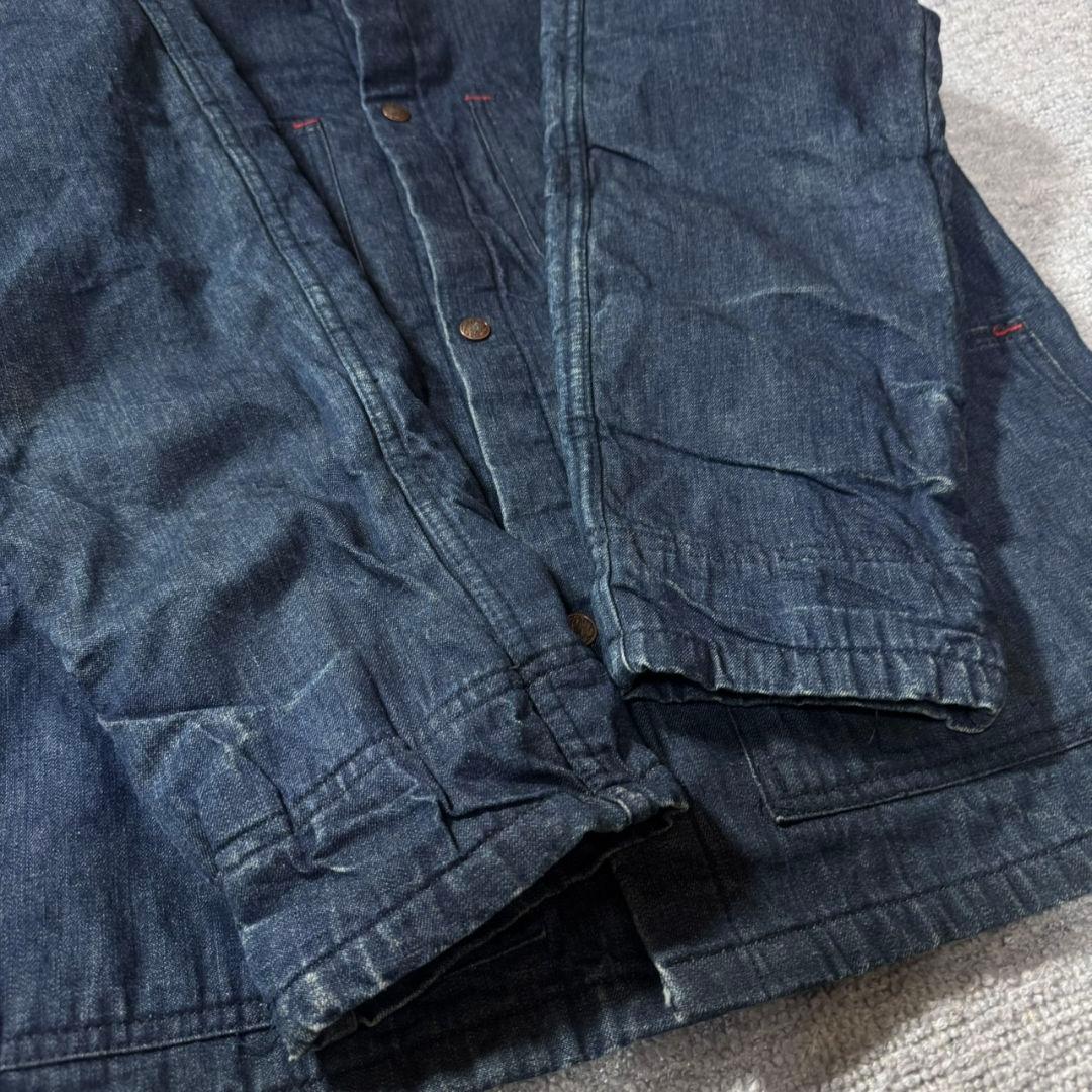 70s デニム カバーオール 裏地ブランケット コーデュロイ襟 アメカジ 古着