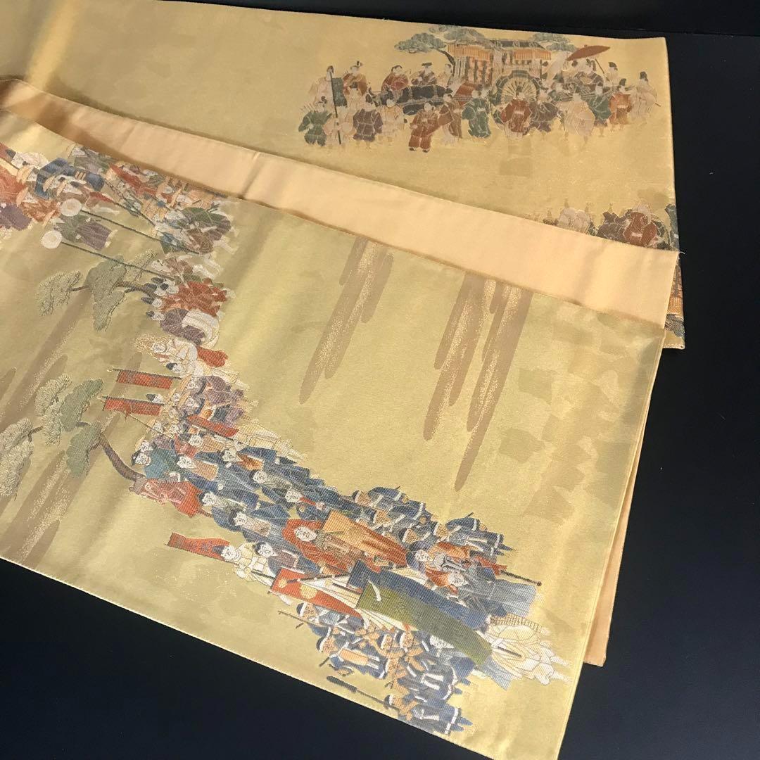 ZF-1041 袋帯 大名行列 金箔 高級 正絹 六通 希少