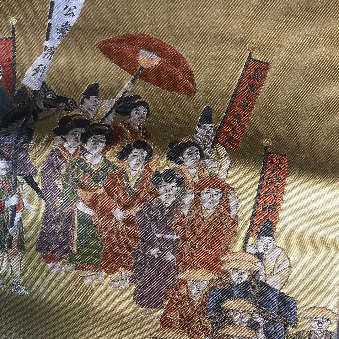 ZF-1041 袋帯 大名行列 金箔 高級 正絹 六通 希少