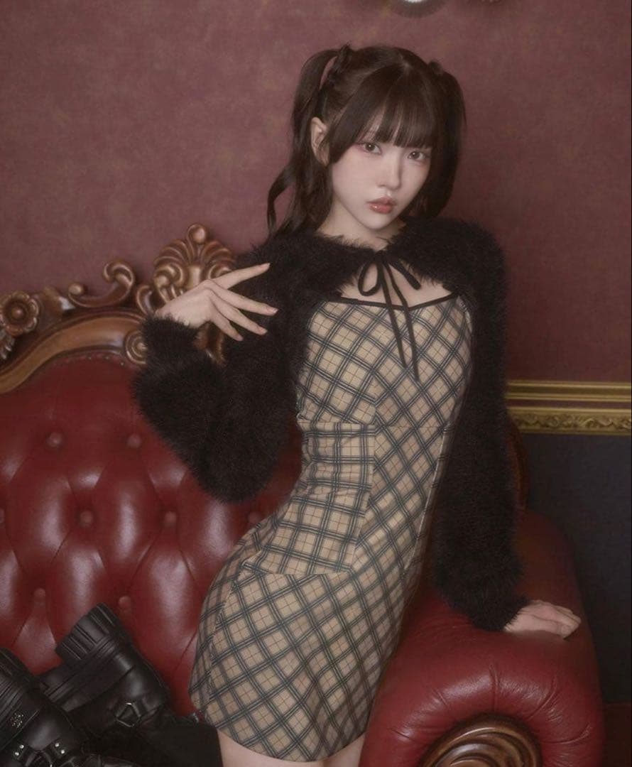 michellMacaron オリジナルチェック柄アンサン ブルミニワンピース