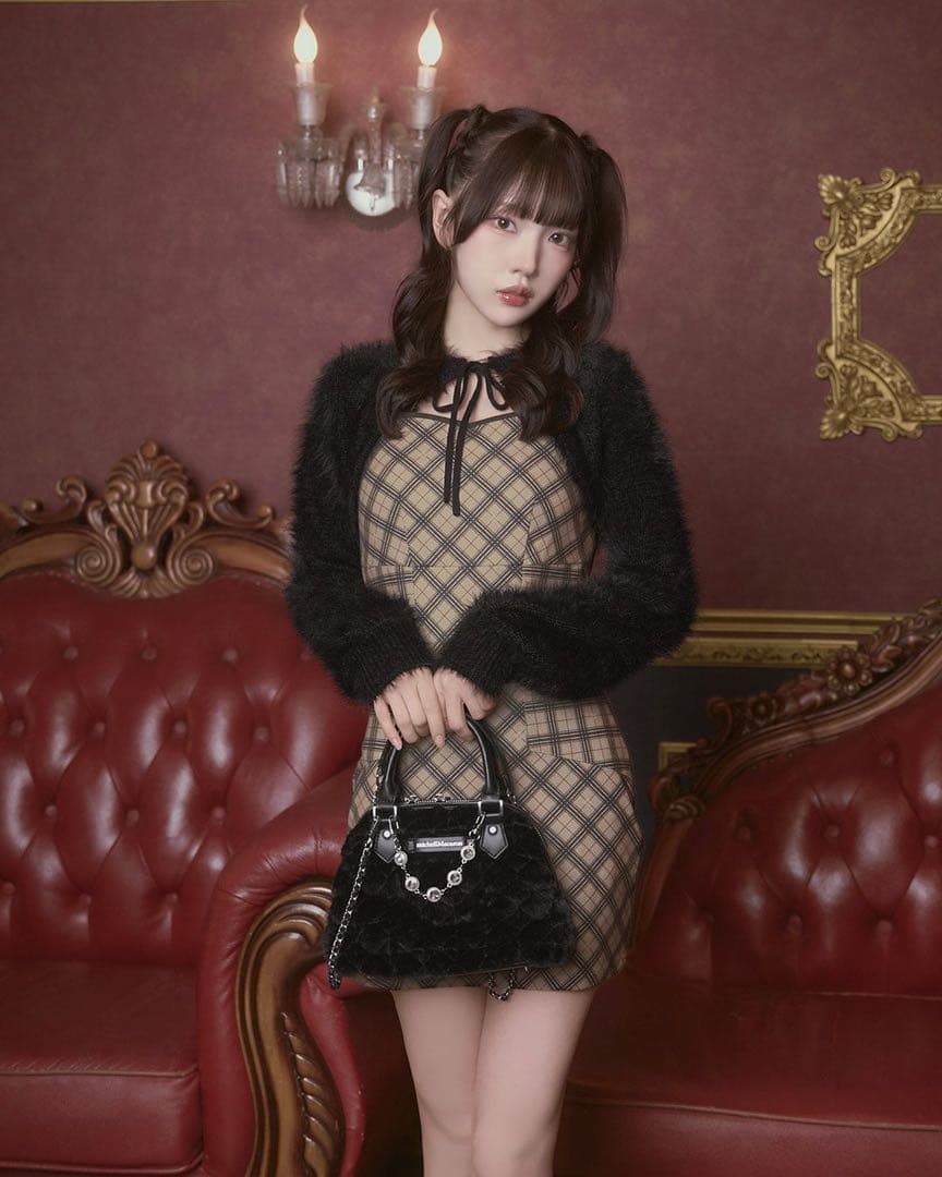 michellMacaron オリジナルチェック柄アンサン ブルミニワンピース