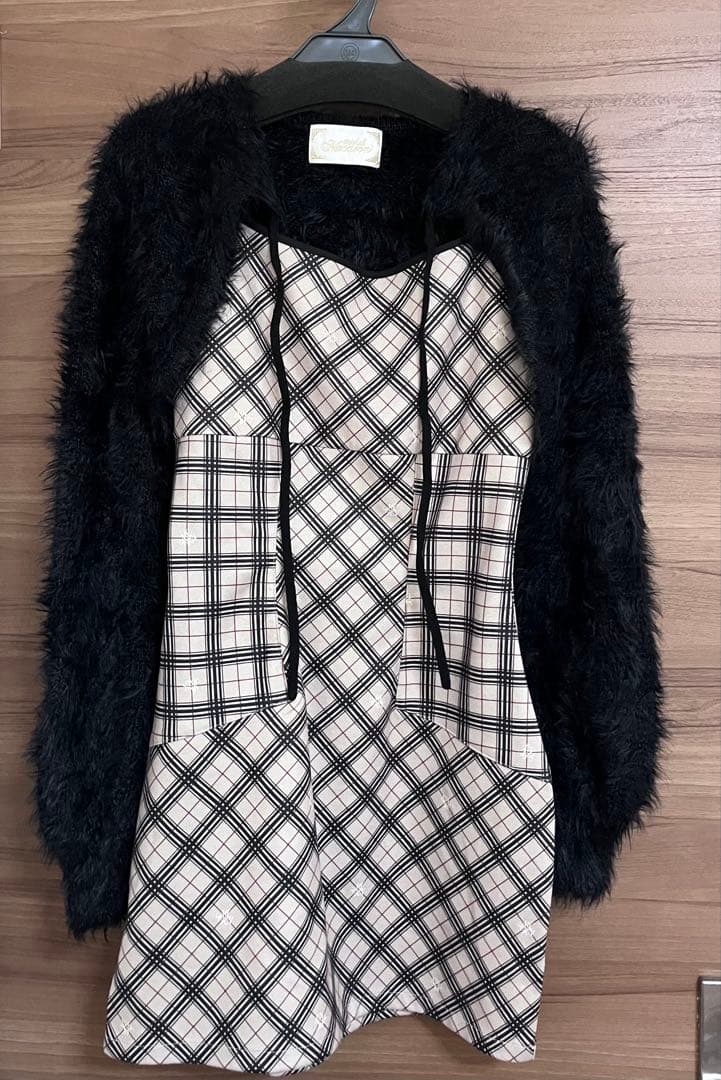 michellMacaron オリジナルチェック柄アンサン ブルミニワンピース