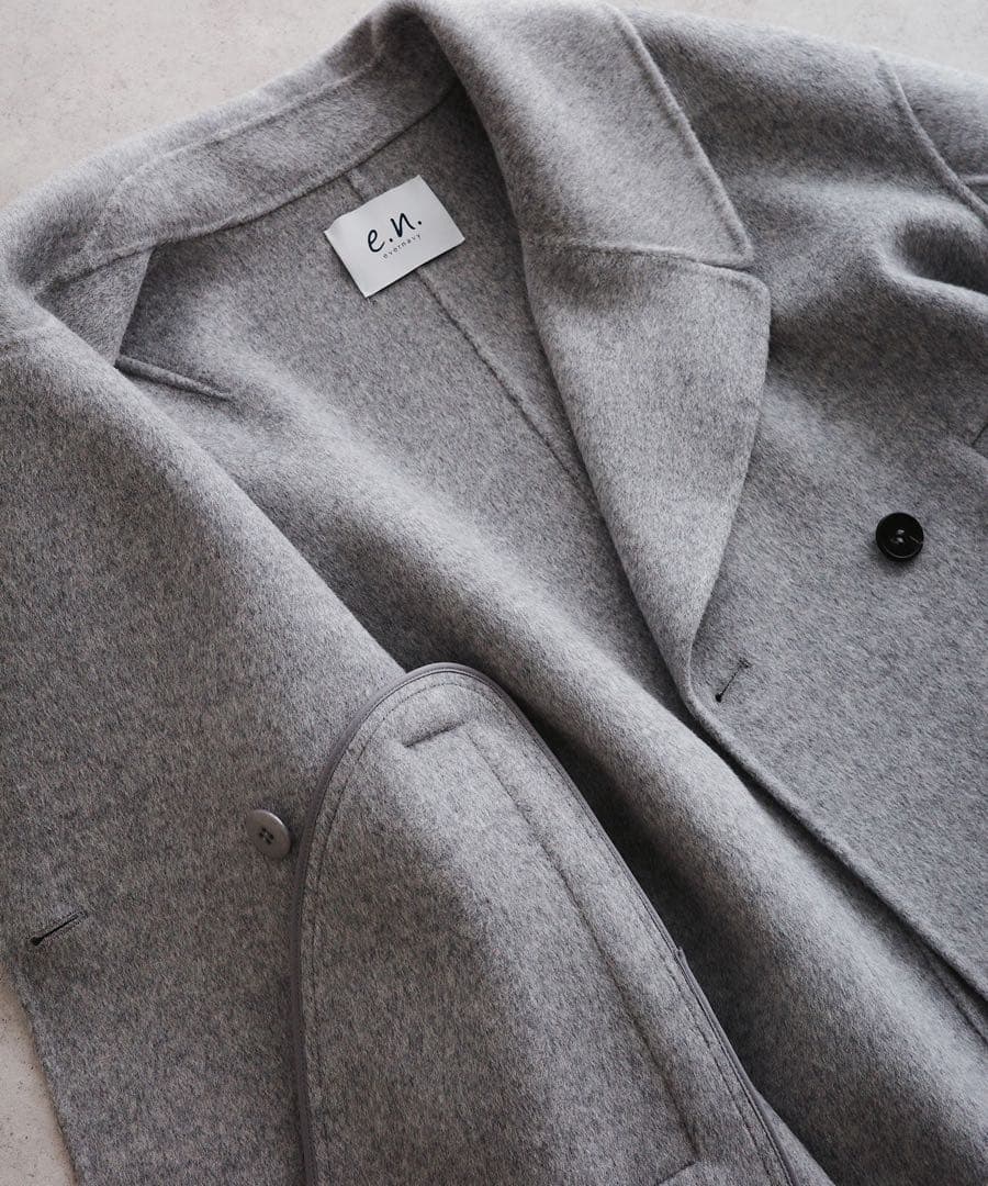 【美品✨️】エバーネイビー ウールリバーピーコート ライトグレー　アンドミー