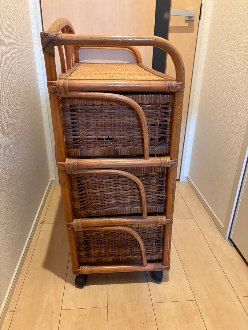 【アンティーク•ヴィンテージ】ラタンチェスト　ローチェスト　籐家具　アジアン家具