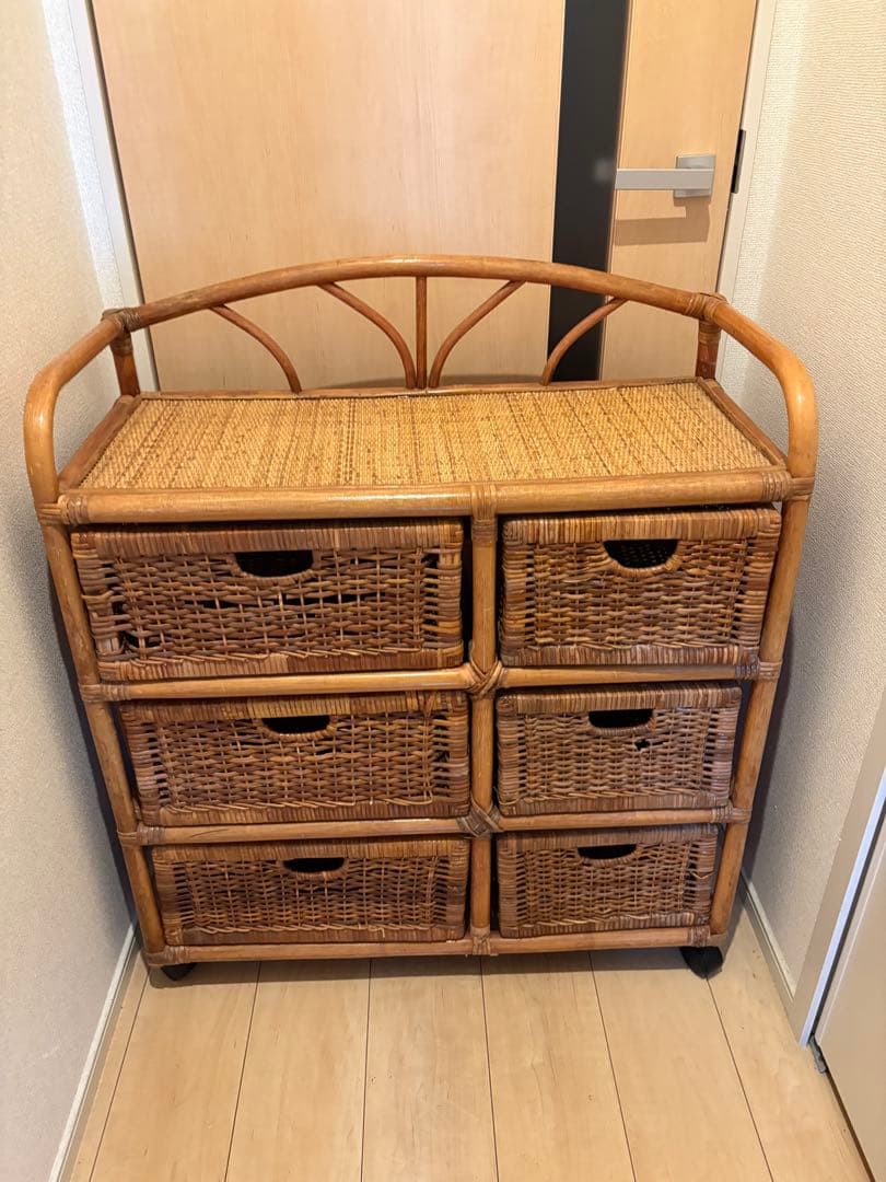 【アンティーク•ヴィンテージ】ラタンチェスト　ローチェスト　籐家具　アジアン家具