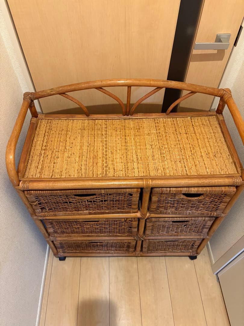 【アンティーク•ヴィンテージ】ラタンチェスト　ローチェスト　籐家具　アジアン家具
