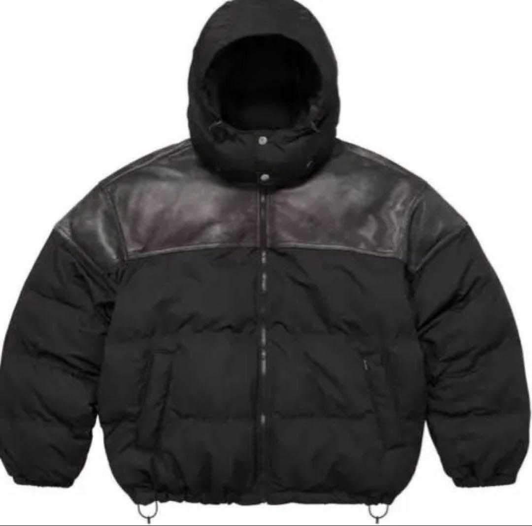 ジャケット・アウター Supreme Leather Yoke Puffer Jacket Black