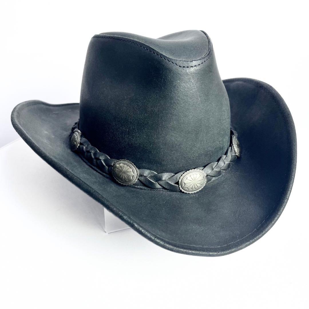明太子♪美品✨HENSCHEL ウエスタンハット ブラック メタルコンチョ