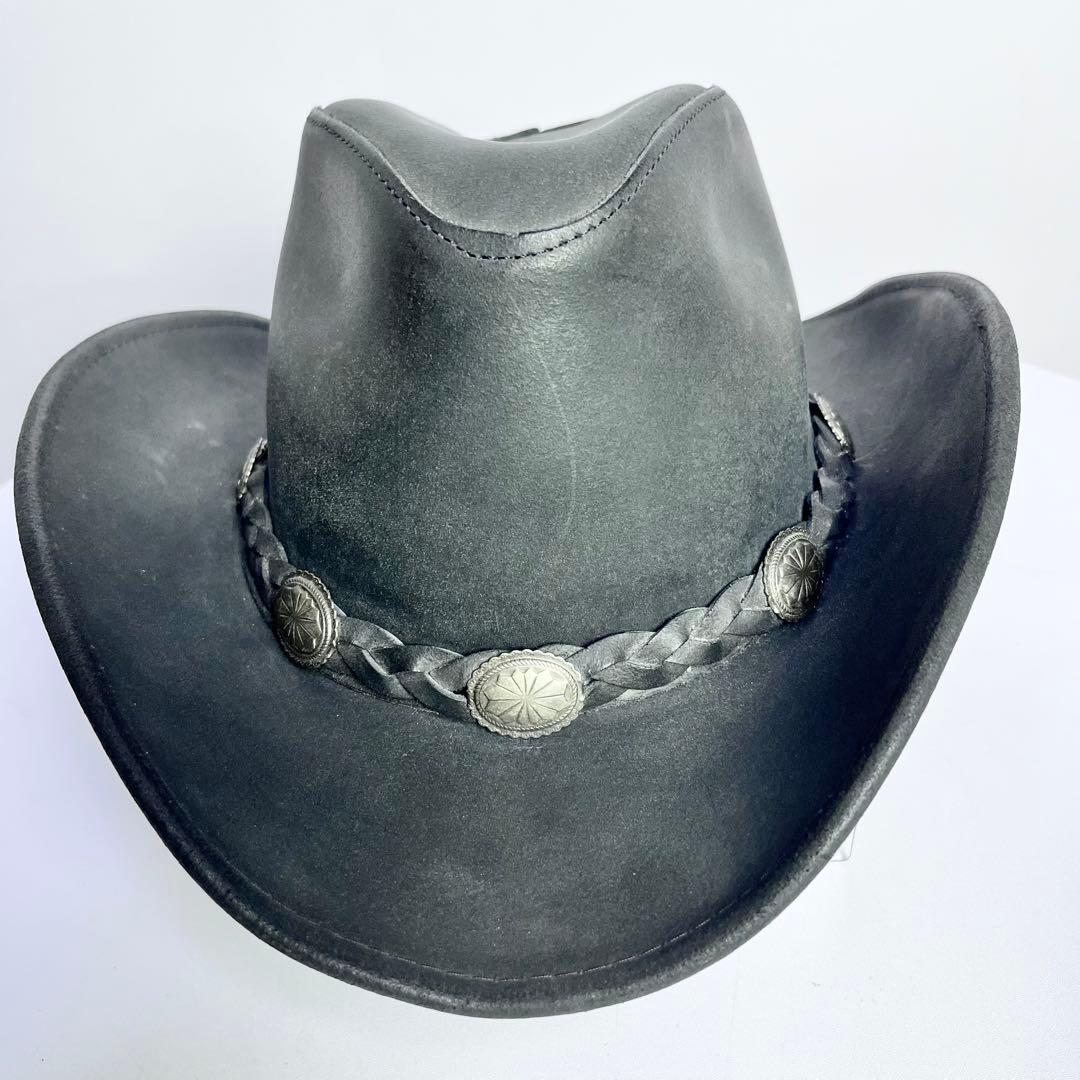 明太子♪美品✨HENSCHEL ウエスタンハット ブラック メタルコンチョ