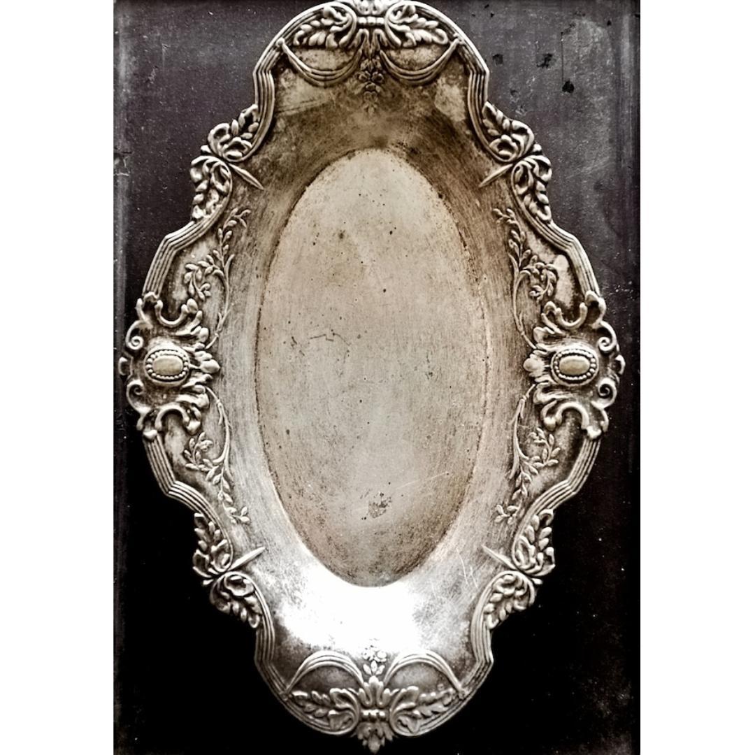 フランス 34.5c 銀の薔薇とメダリオンとシルバープレートトレイ アンティーク