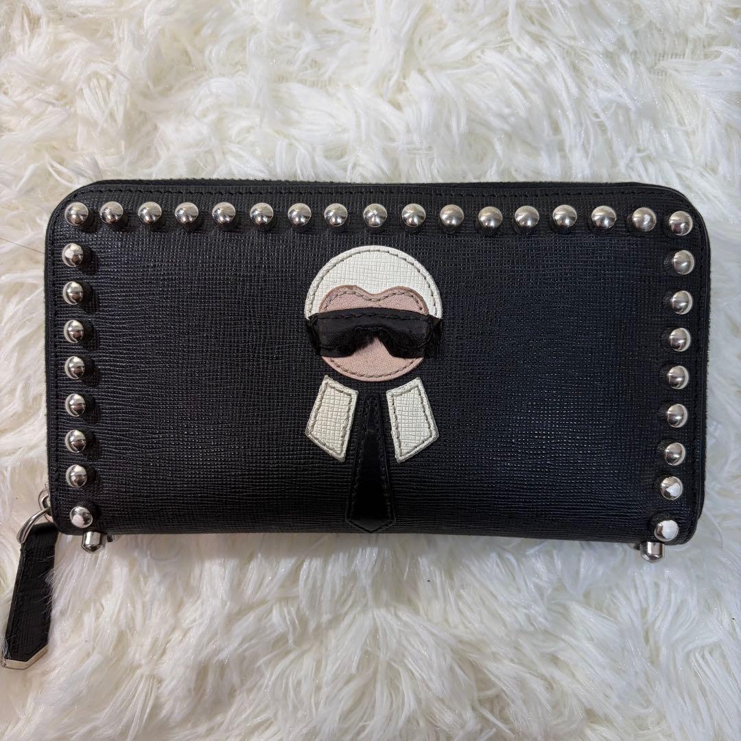 【✨美品✨】フェンディ カーリト スタッズ ラウンドジップ 長財布 ブラック