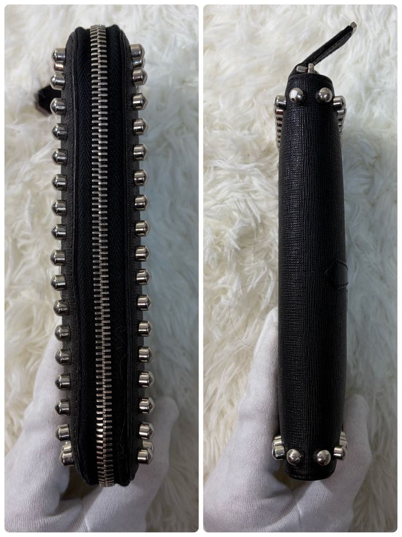 【✨美品✨】フェンディ カーリト スタッズ ラウンドジップ 長財布 ブラック