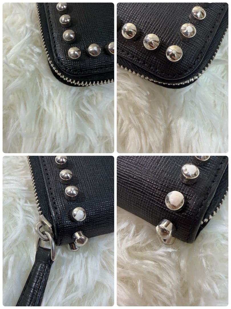 【✨美品✨】フェンディ カーリト スタッズ ラウンドジップ 長財布 ブラック