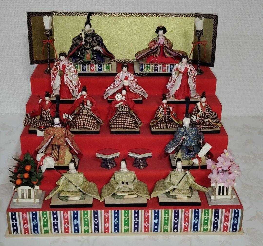 「職人技 」和紙製 雛人形　五段飾り　千代紙　コンパクト　雛飾り ひな祭り