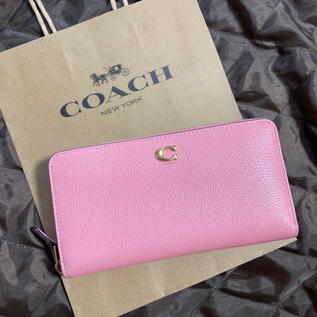 コーチ　coach ピンク　長財布　ラウンドファスナー　本革　シグネチャー