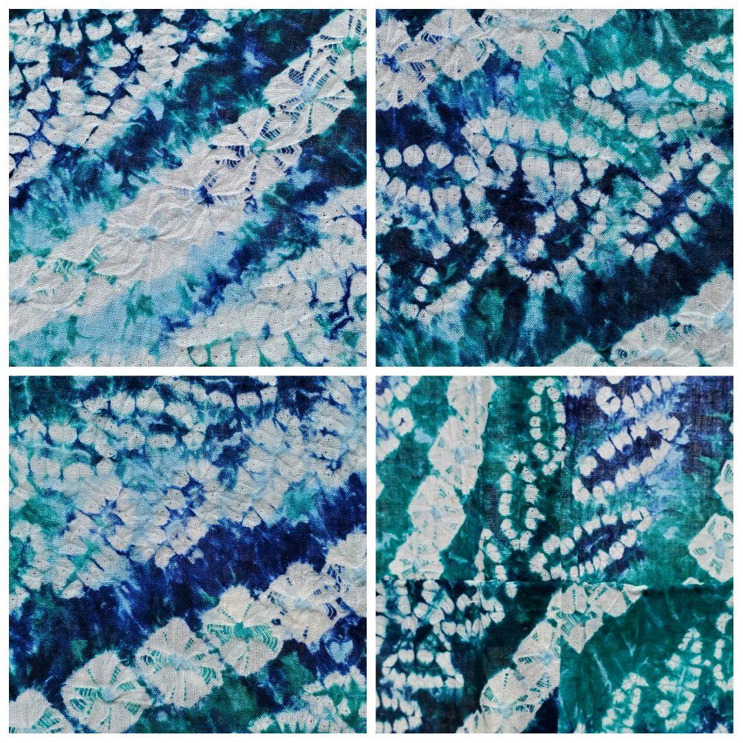 A9 有松鳴海絞り 流れ模様 藍染 エメラルドグリーン 綿 浴衣 着物 K2