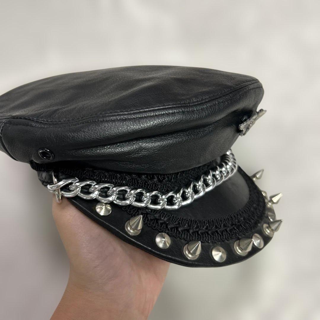 マリズロック キャスケット パンク 本革 スパイク チェーン ピンバッジ 平成