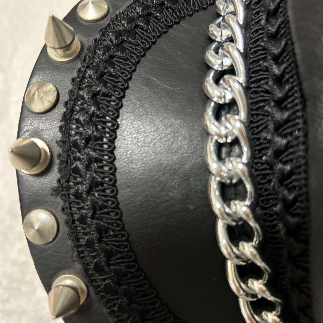 マリズロック キャスケット パンク 本革 スパイク チェーン ピンバッジ 平成