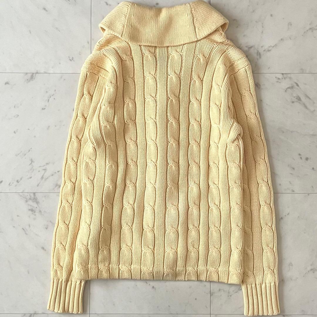 美品＊ポロバイラルフローレン コットンカシミヤケーブル編みカーディガン イエロー