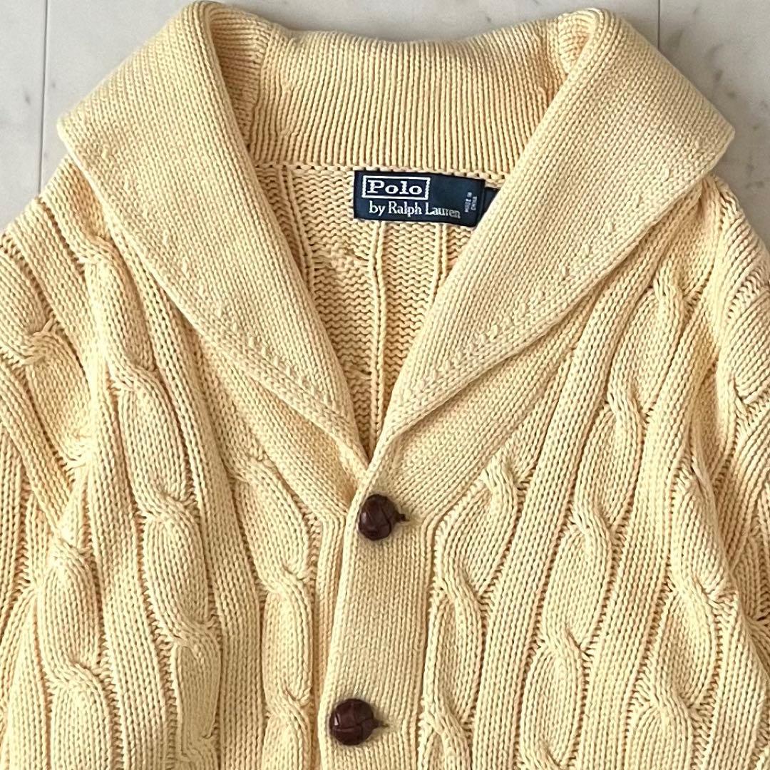 美品＊ポロバイラルフローレン コットンカシミヤケーブル編みカーディガン イエロー