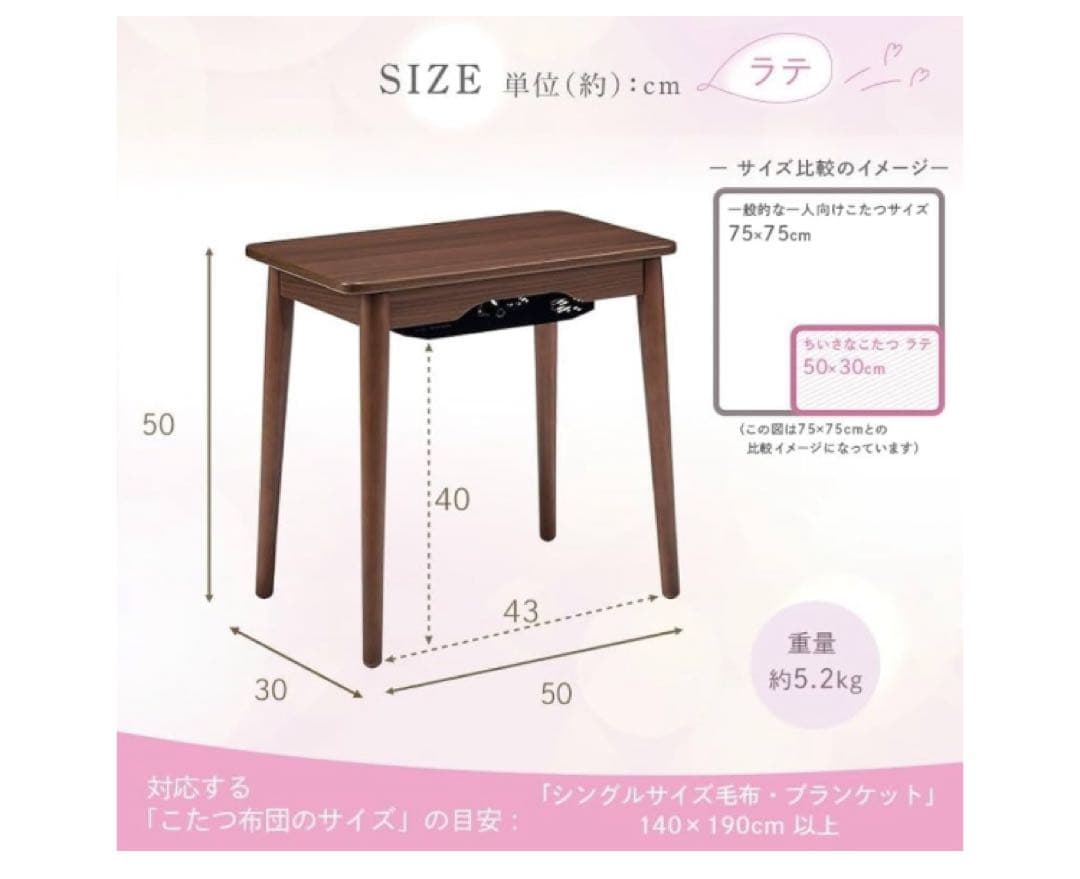 [新品未使用］YUASA ちいさなこたつ サイドテーブル 1人用こたつ ブラウン