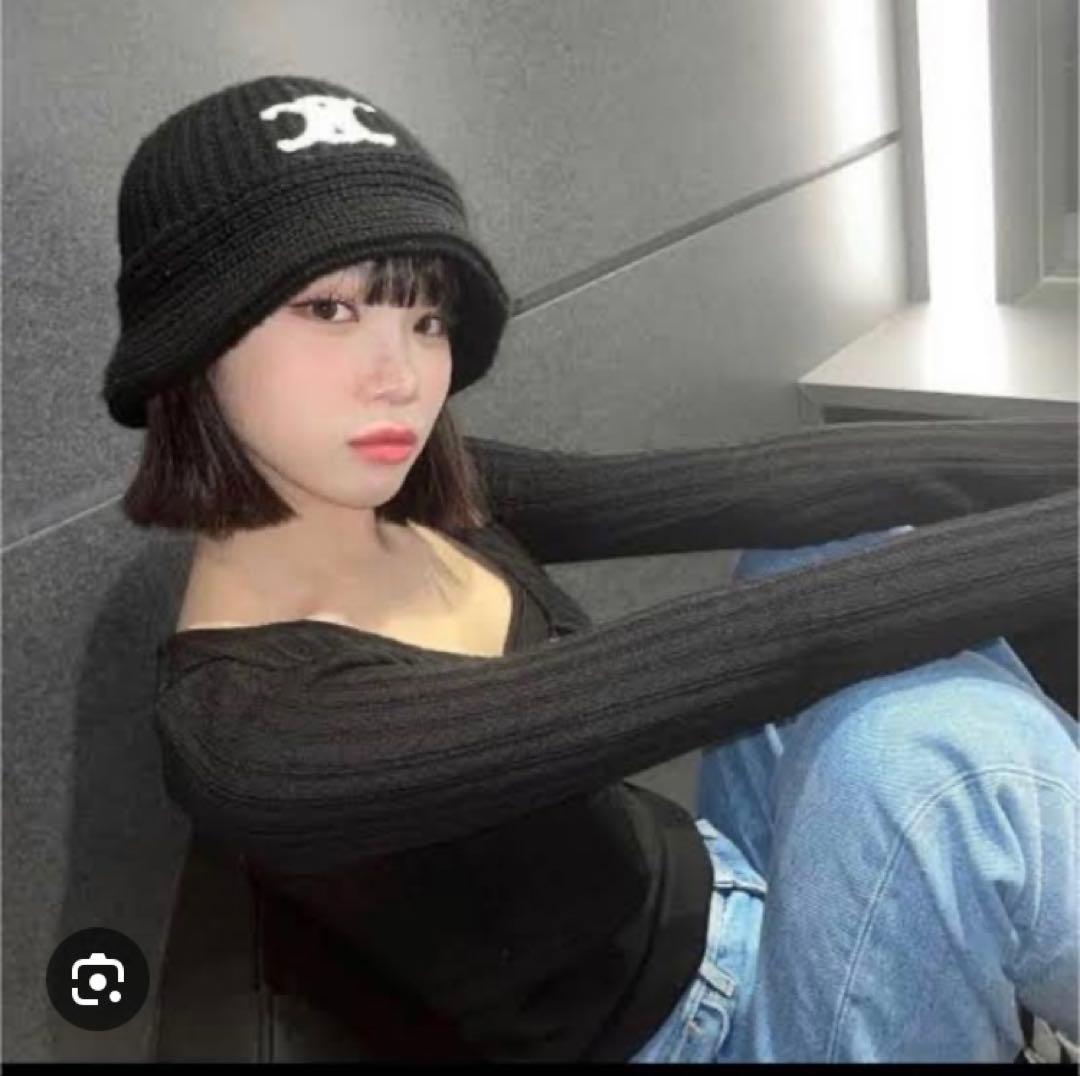 CELINE カシミヤ バケットハット ブラック　セリーヌ トリオンフ　男女兼用