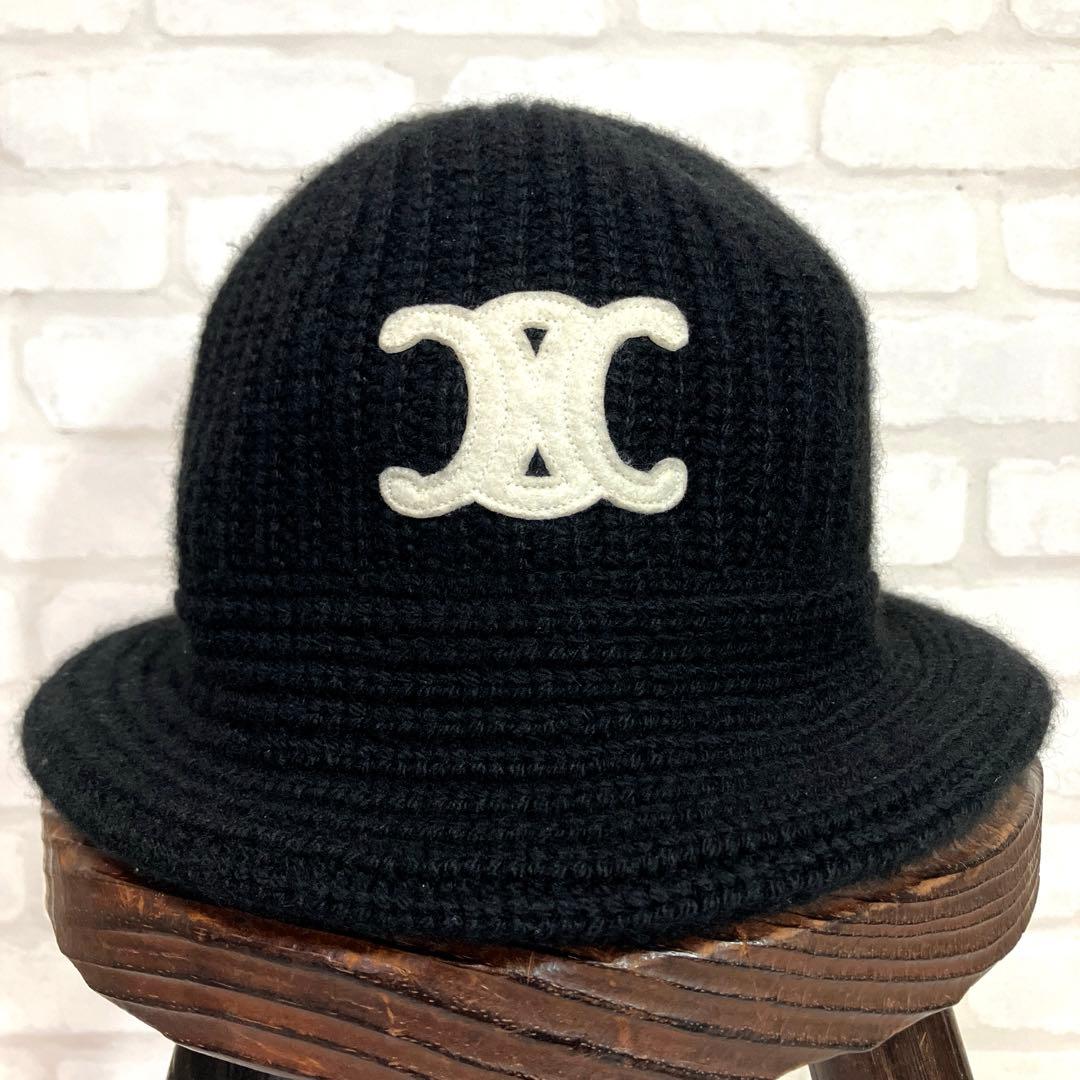 CELINE カシミヤ バケットハット ブラック　セリーヌ トリオンフ　男女兼用