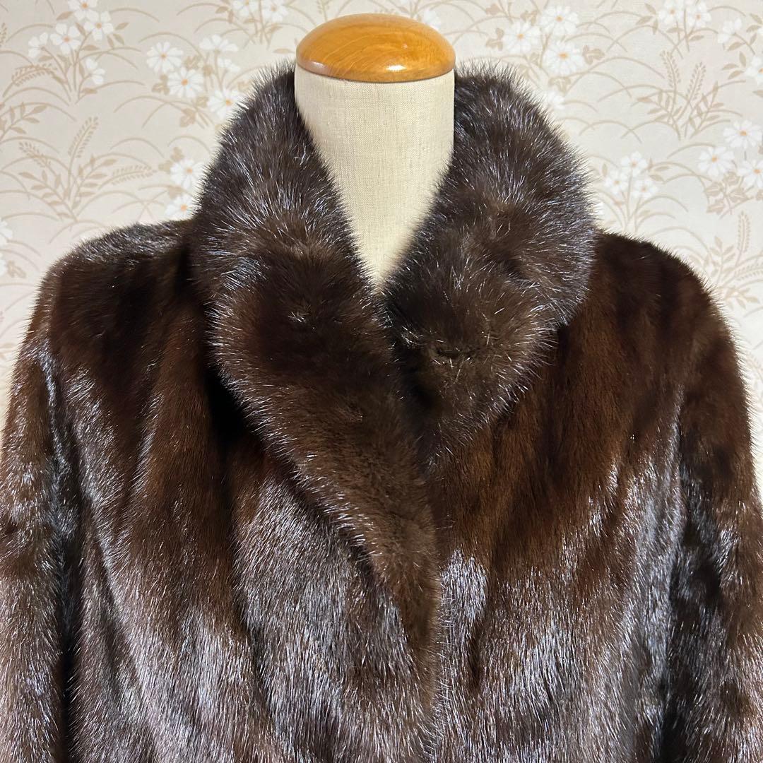 美品 ミンク　ダークブラウン ファーコート　9号